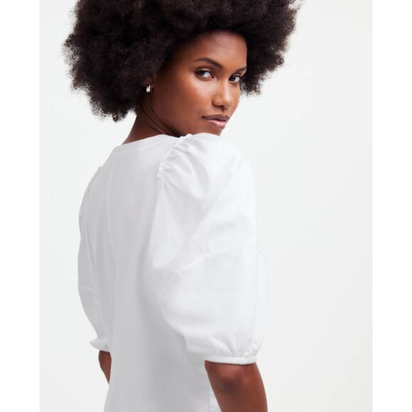 Madewell Puff-Sleeve Tee S White Crewneck Cotton Jersey Relaxed Fit Ruffle Trim - Picture 2 of 8